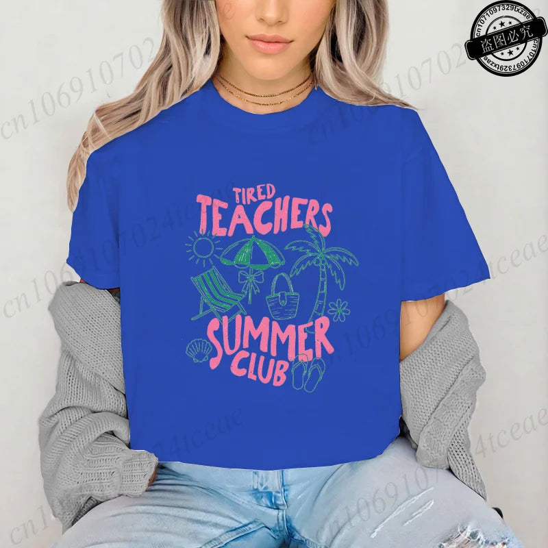 Teacher Summer Shirt Teachers Summer Club Women's T-Shirts Last Day of School Tees Short Sleeve Fashion Casual T-Shirts Tops