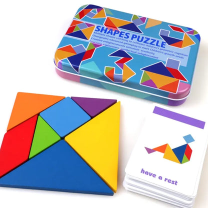 Wooden Children Puzzle Toys Montessori Preschool Education Tangram Game Building Blocks Learning Puzzle Game Kids Festival Toy