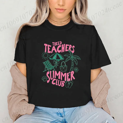 Teacher Summer Shirt Teachers Summer Club Women's T-Shirts Last Day of School Tees Short Sleeve Fashion Casual T-Shirts Tops