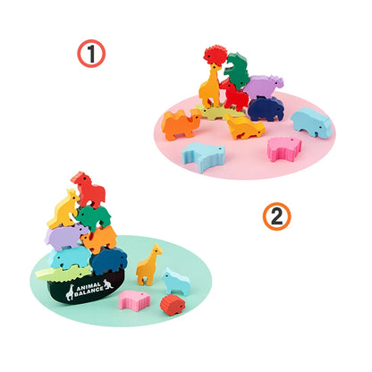 Montessori Wooden Balance Blocks Toys For Children Animal Dinosaur Building Stacking High Board Games Wood Toy Boys Kids Gift