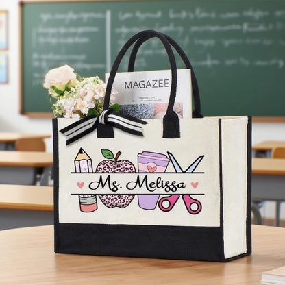 Personalized Name Teacher Tote Bag Teachers' Day Appreciation Gifts Thank You Gift for Mentor Back To School Graduation Supplies