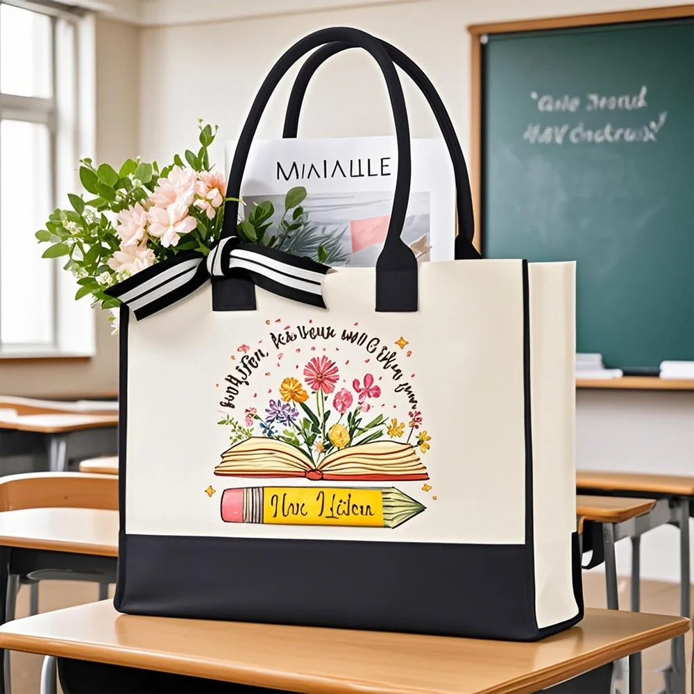 Personalized Teacher Name Tote Bag New Teacher Grad Gift Back To School Totes for Teachers' Day Custom Appreciation Gift Bag