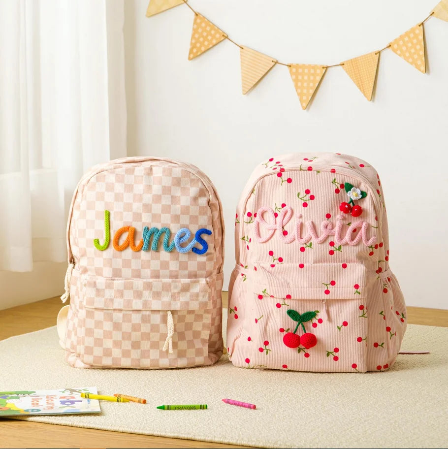 Personalized Kids Backpack & Lunch Bag, First Day of School Gift Bag With Name, Toddler Backpack, Corduroy Bag, Birthday Gift