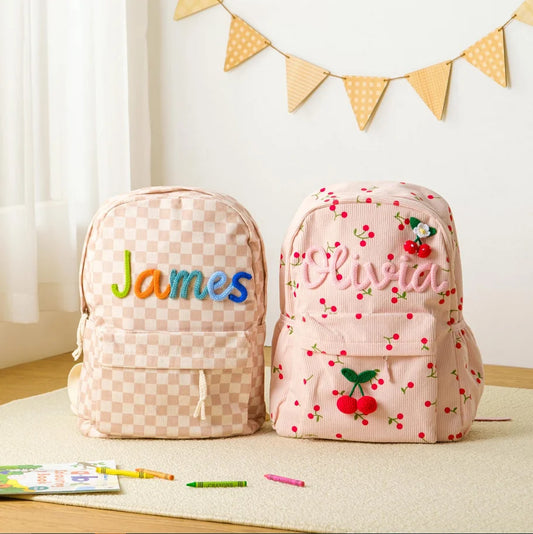 Personalized Kids Backpack & Lunch Bag, First Day of School Gift Bag With Name, Toddler Backpack, Corduroy Bag, Birthday Gift