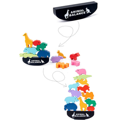 Montessori Wooden Balance Blocks Toys For Children Animal Dinosaur Building Stacking High Board Games Wood Toy Boys Kids Gift