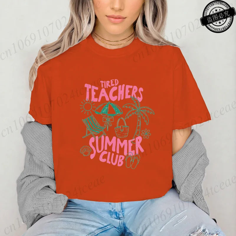 Teacher Summer Shirt Teachers Summer Club Women's T-Shirts Last Day of School Tees Short Sleeve Fashion Casual T-Shirts Tops