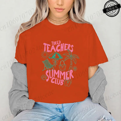 Teacher Summer Shirt Teachers Summer Club Women's T-Shirts Last Day of School Tees Short Sleeve Fashion Casual T-Shirts Tops