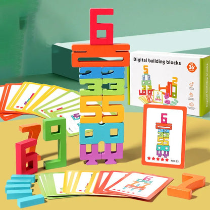 DIY Wooden Digital Blocks Creative Puzzles Stacking Toys Early Education Montessori Toys For Children Kids