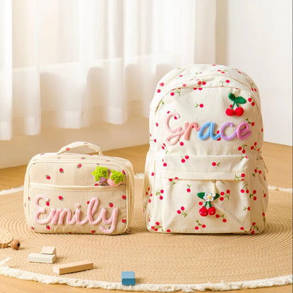 Personalized Kids Backpack & Lunch Bag, First Day of School Gift Bag With Name, Toddler Backpack, Corduroy Bag, Birthday Gift