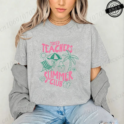 Teacher Summer Shirt Teachers Summer Club Women's T-Shirts Last Day of School Tees Short Sleeve Fashion Casual T-Shirts Tops