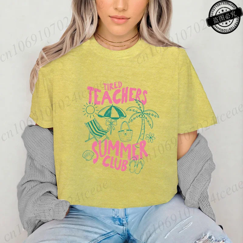 Teacher Summer Shirt Teachers Summer Club Women's T-Shirts Last Day of School Tees Short Sleeve Fashion Casual T-Shirts Tops