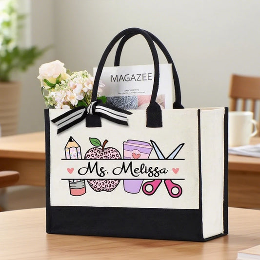 Personalized Name Teacher Tote Bag Teachers' Day Appreciation Gifts Thank You Gift for Mentor Back To School Graduation Supplies