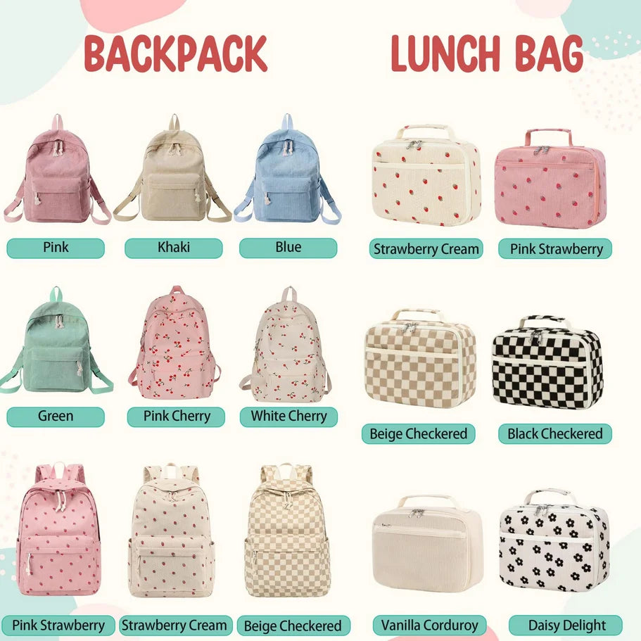 Personalized Kids Backpack & Lunch Bag, First Day of School Gift Bag With Name, Toddler Backpack, Corduroy Bag, Birthday Gift