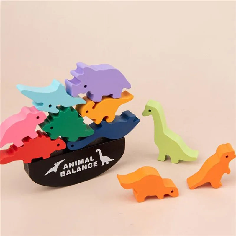 Montessori Wooden Balance Blocks Toys For Children Animal Dinosaur Building Stacking High Board Games Wood Toy Boys Kids Gift