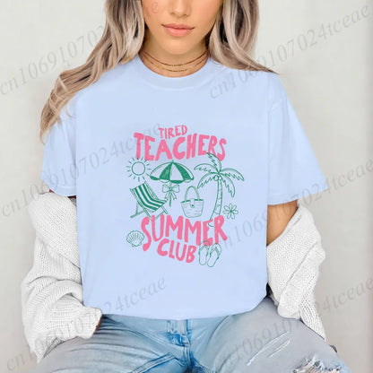 Teacher Summer Shirt Teachers Summer Club Women's T-Shirts Last Day of School Tees Short Sleeve Fashion Casual T-Shirts Tops
