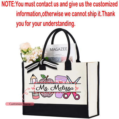 Personalized Name Teacher Tote Bag Teachers' Day Appreciation Gifts Thank You Gift for Mentor Back To School Graduation Supplies