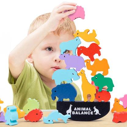 Montessori Wooden Balance Blocks Toys For Children Animal Dinosaur Building Stacking High Board Games Wood Toy Boys Kids Gift
