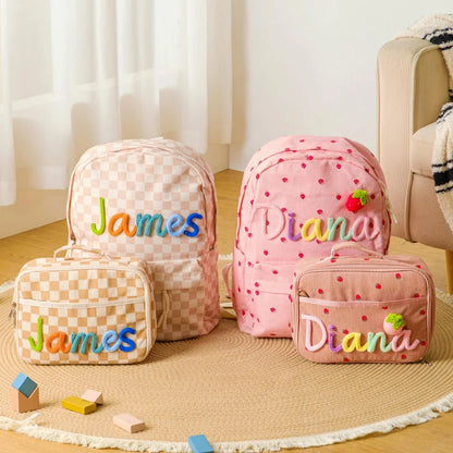 Personalized Kids Backpack & Lunch Bag, First Day of School Gift Bag With Name, Toddler Backpack, Corduroy Bag, Birthday Gift