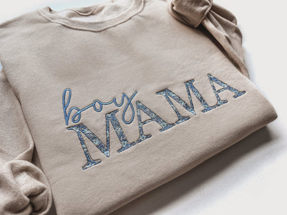 Blue Floral Boy Mama Embroidered Sweatshirt