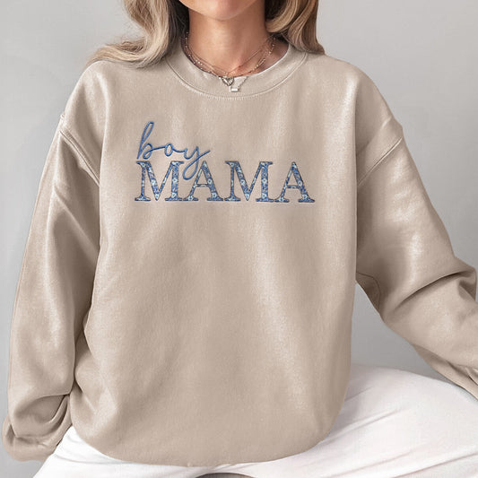 Blue Floral Boy Mama Embroidered Sweatshirt