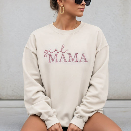 Pink Floral Girl Mama Embroidered Sweatshirt